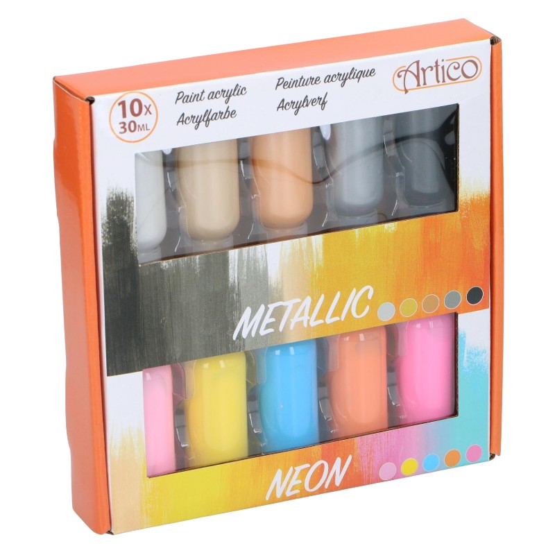 Artico - Set neonových / metalických Acryl- Farben in tubách 30 ml
