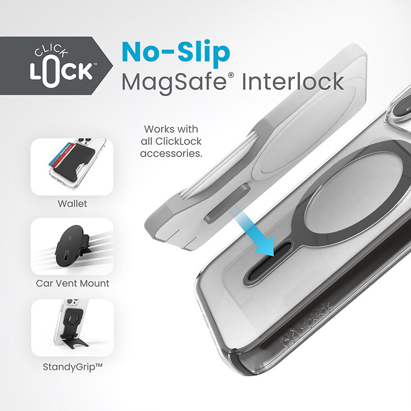 Hülle Speck Presidio Perfect-Clear ClickLock & Magsafe für iPhone 15 Pro (transparent / matt schwarz – Produktabbildung 2