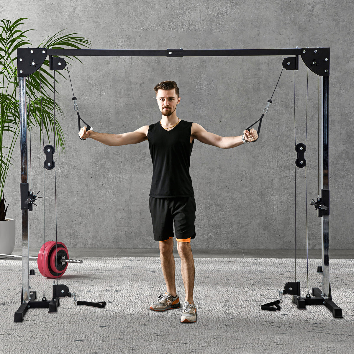 Crossover-Fitnessgestell, Kabelzugsystem, für 1 oder 2 Personen, Stahl, Kunststoff, Schwarz – Produktabbildung 2