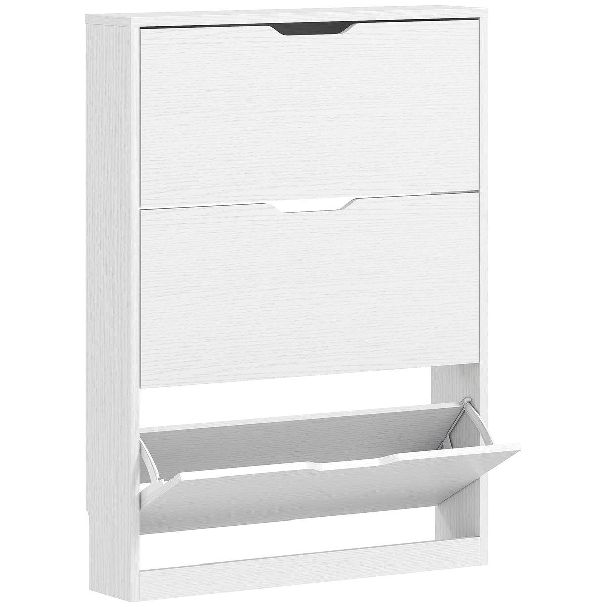 HOMCOM Schuhschrank mit 3 Klappschubladen, für bis zu 12 Paar Schuhe, Spanplatte, 80 x 17 x 108 cm, Weiß