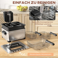HOMCOM Fritteuse, 5 L Ölkapazität, Timer, Sichtfenster, 2000W Leistung, Silberfarben – Produktabbildung 7