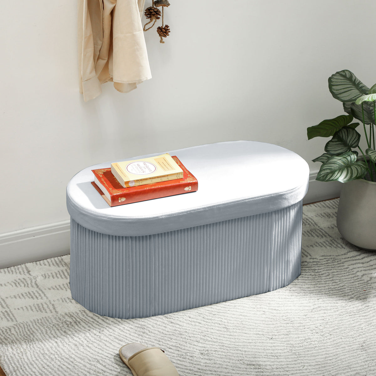 HOMCOM Sitzbank mit Stauraum Klappbar Polsterbank mit Samt-Optik für Wohnzimmer 76 x 38 x 35 cm – Produktabbildung 2