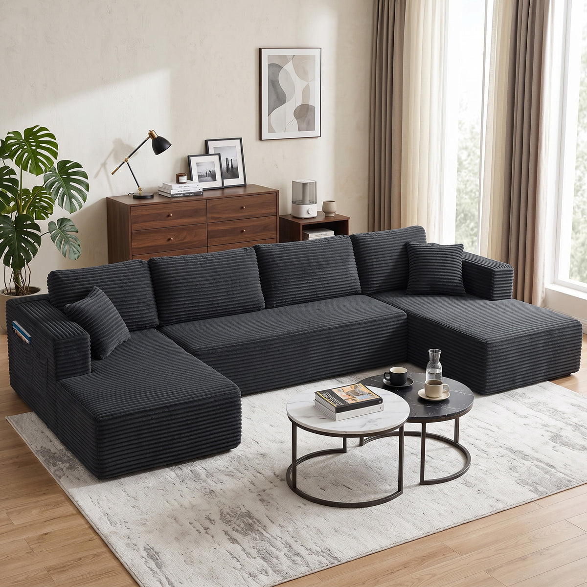 HOMCOM Modulares U-Sofa mit 2 Chaiselongues, Cord-Schlafsofa mit hochdichtem Schaumstoff und – Produktabbildung 2