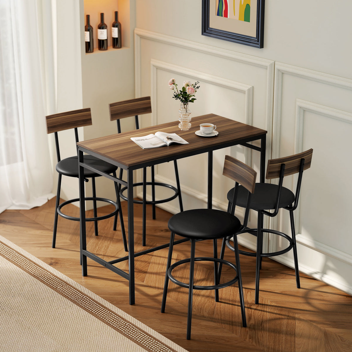 HOMCOM 5-teiliges Bartisch-Set mit 4 Stühlen, Industrielles Design, für Küche, Esszimmer, Holz, Stahl – Produktabbildung 2