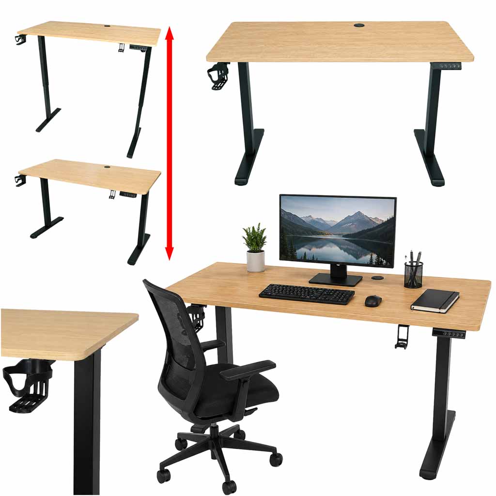 IKONKA HOME Elektrisch verstellbarer Schreibtisch mit Speicherfunktion und Bedienfeld, 120 x 60 cm, Holz