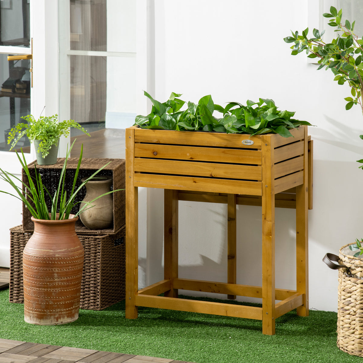Outsunny Hochbeet mit klappbarer Arbeitsfläche, lackiertes Massivholz, Innenverkleidung aus Vlies, 64cm – Produktabbildung 2
