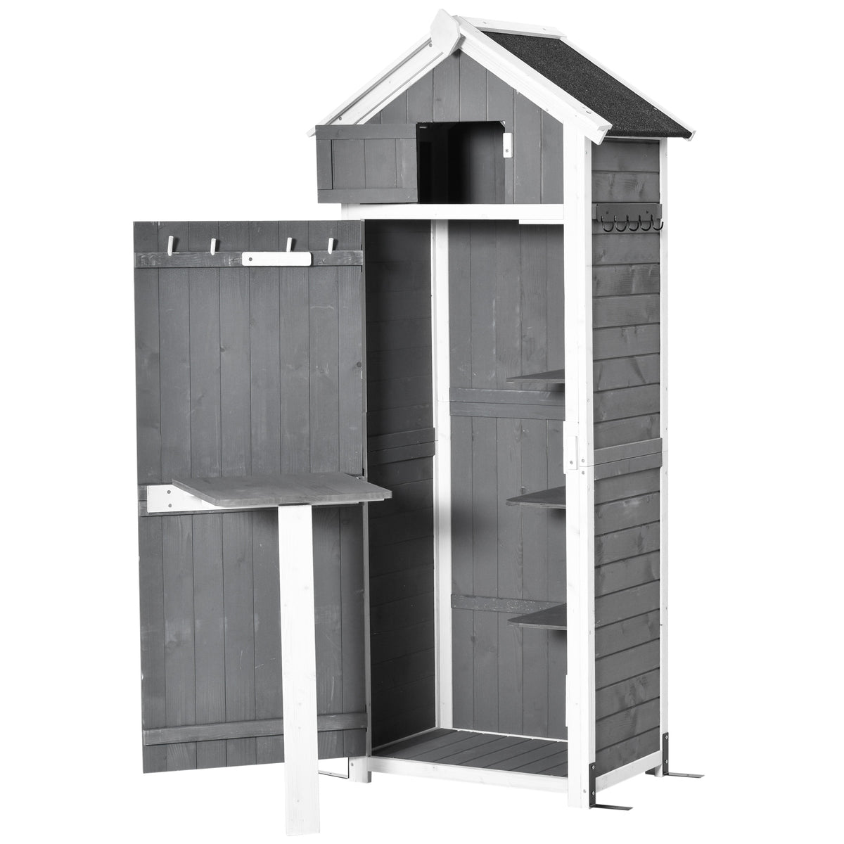 Gartenschrank Holz, Geräteschuppen wetterfest 78x52,5x182cm, Gerätehaus mit Tür, Satteldach, Geräteschrank