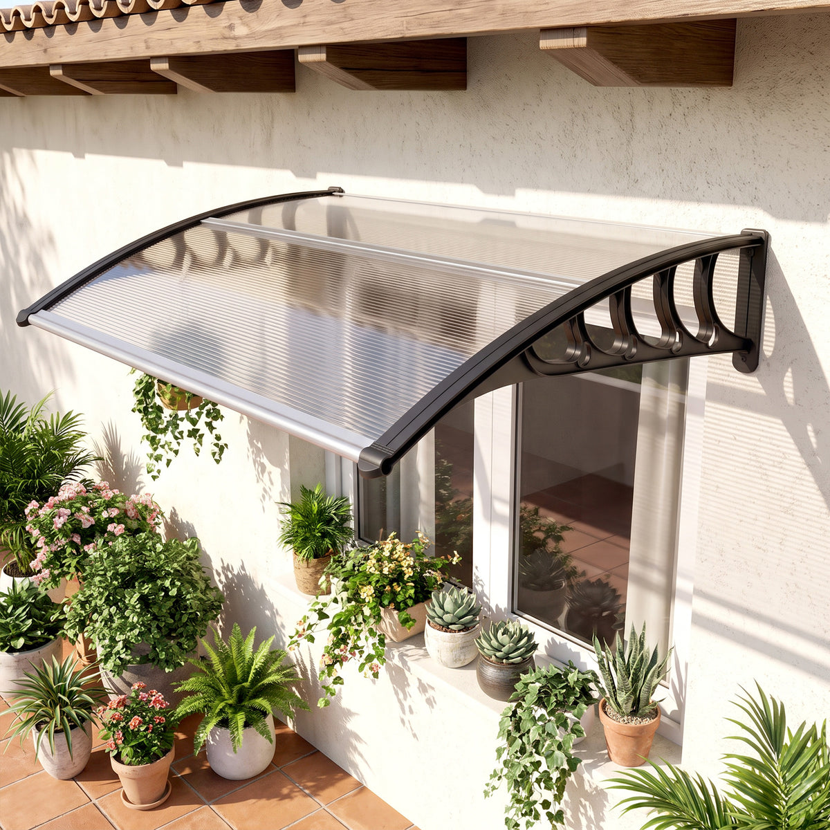 Outsunny Vordach für Haustür/Fenster, wetterfest, transparent, Aluminium-Verbindungstangen/Polycarbonat – Produktabbildung 2