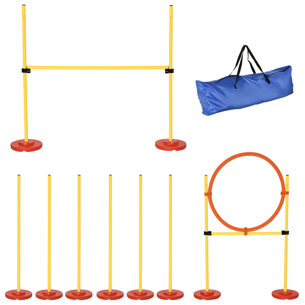 PawHut Agility Set Hunde 3-teiliges Agility-Ausrüstung für Hundetraining Steckhürdenset mit 6 Slalomstangen