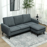HOMCOM Ecksofa, 3-Sitzer-Sofa mit Fußhocker, Stoffbezug, L-förmiges Couch-Set, Dunkelgrau – Produktabbildung 2