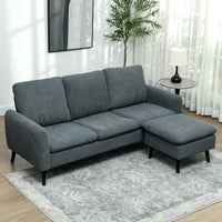 HOMCOM Ecksofa, 3-Sitzer-Sofa mit Fußhocker, Stoffbezug, L-förmiges Couch-Set, Dunkelgrau – Produktabbildung 2