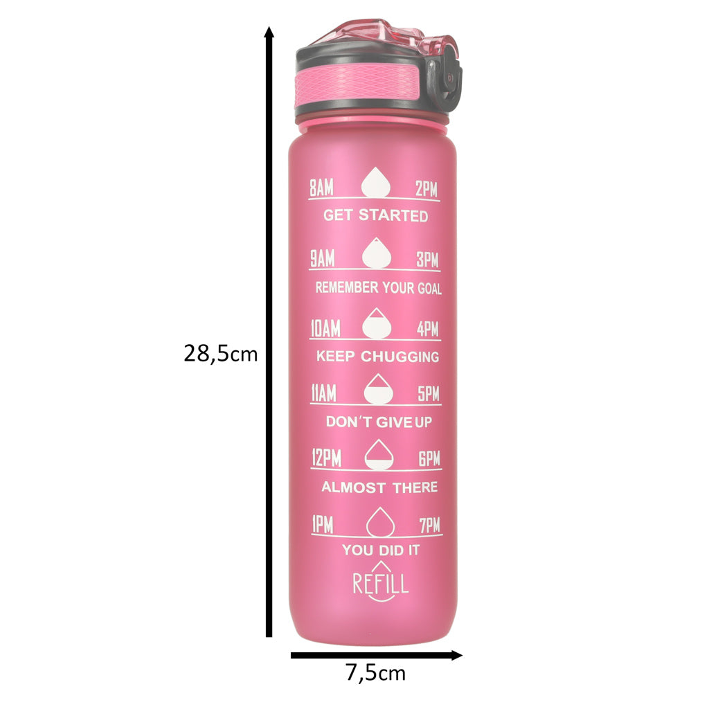 IKONKA Wasserflasche Bidon mit Strohhalm Griff motivierende Maßnahme für Fitnessstudio 1l rosa – Produktabbildung 2