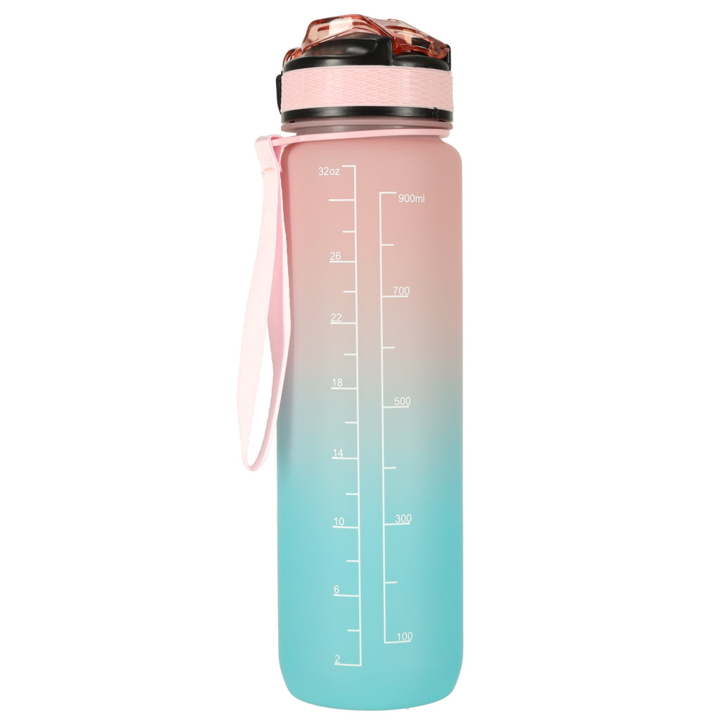 IKONKA Wasserflasche Bidon mit Strohhalm Griff motivierende Maßnahme für die Turnhalle 1l rosa und blau – Produktabbildung 2