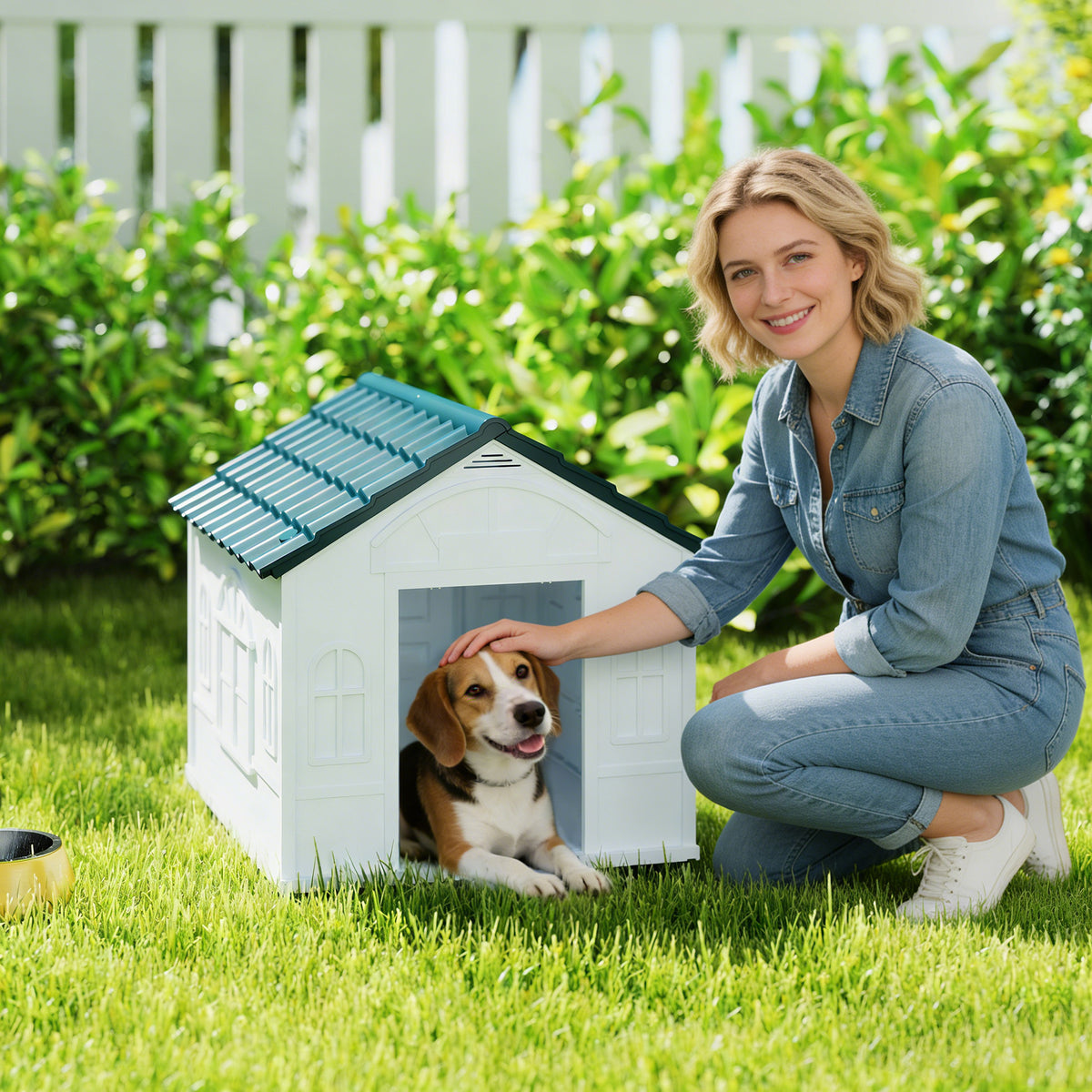 PawHut Hundehütte mit Satteldach, wetterfest, Kunststoff, 65 x 75,7 x 63 cm, Blau – Produktabbildung 2