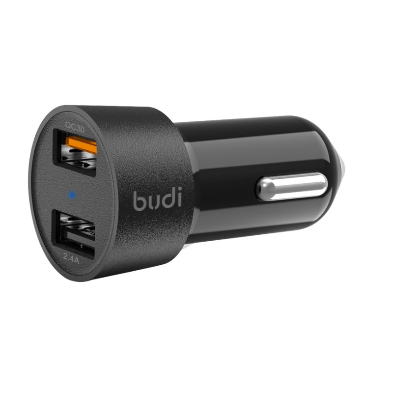 Budi - Autoladegerät 2x USB, 30W, QC3.0 (schwarz)