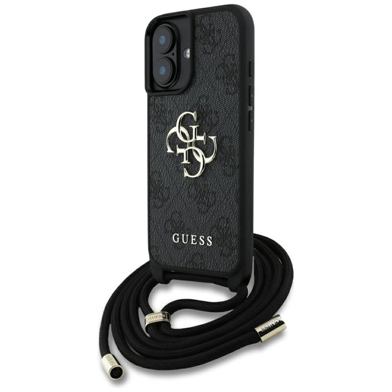 Guess 4G Big Logo Cord Strap Crossbody - Hülle für iPhone 16 (schwarz)