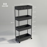 HOMCOM Küchenwagen mit 4 Regalen, 4 flexiblen Haken, 4 Rollen, 40 cm x 19 cm x 90 cm, Nischenwagen – Produktabbildung 3