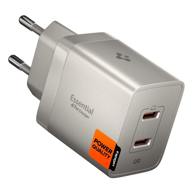 Spigen Essential EE472EU GaN - 2x USB-C PD PPS 47W Ladegerät für Steckdose (přírodní titan)