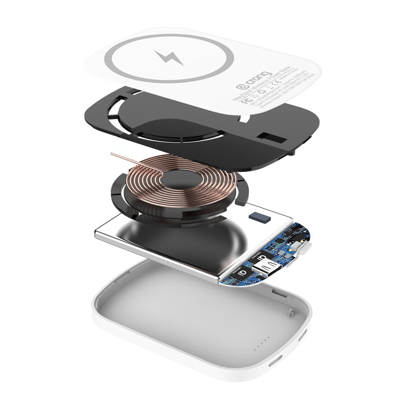 Powerbank Crong MagSpot - ultra tenká kabellose Powerbank s MagSafe 5000mAh, USB-C 20W PD (weiß) – Produktabbildung 2