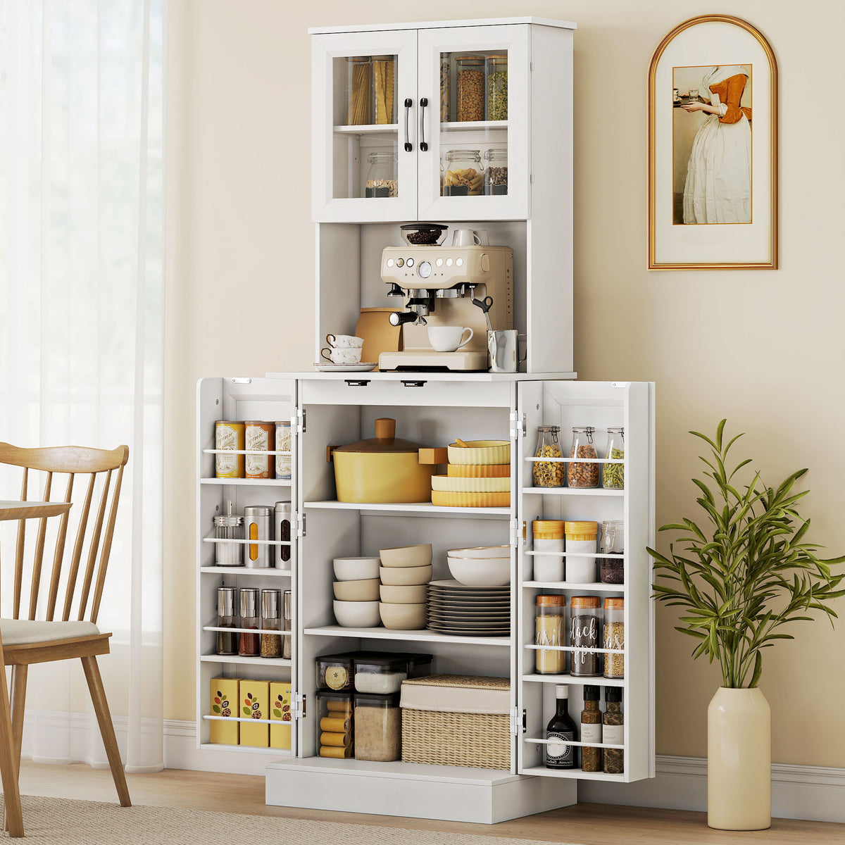 HOMCOM Küchenschrank, verstellbares Regal, Arbeitsplatte, Acryltüren, Kabelloch, für Wohnzimmer, Küche – Produktabbildung 2
