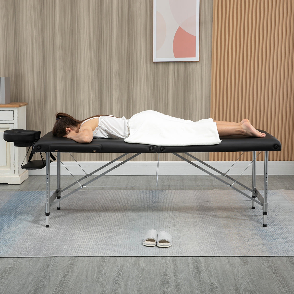 HOMCOM Massageliege klappbar, inkl. Gesichtsöffnung, Armlehnen, Handablagen, Massageliege mobil, 185 cm – Produktabbildung 2