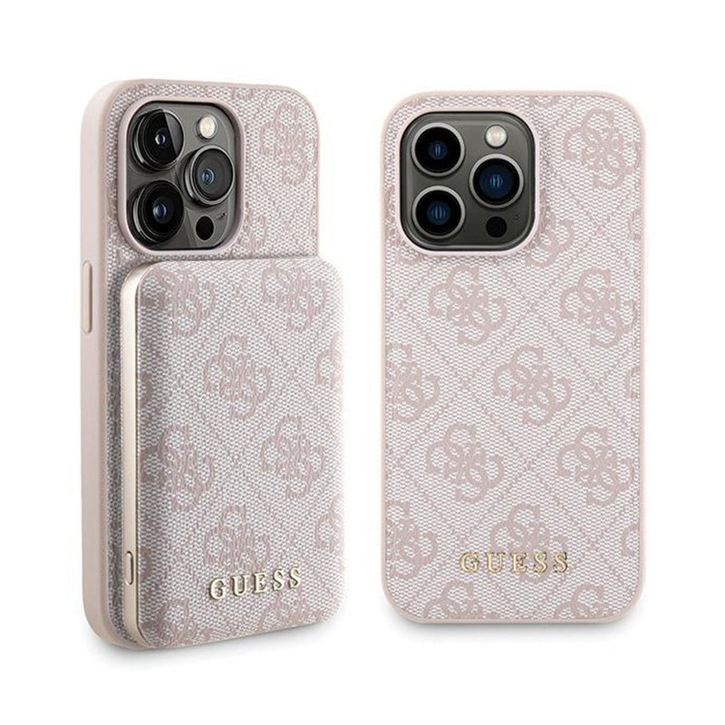 Guess Bundle Pack MagSafe 4G Metal Gold Logo - Set pouzdra + Power Bank 5000mAh MagSafe iPhone 14 Pro (rosa)
