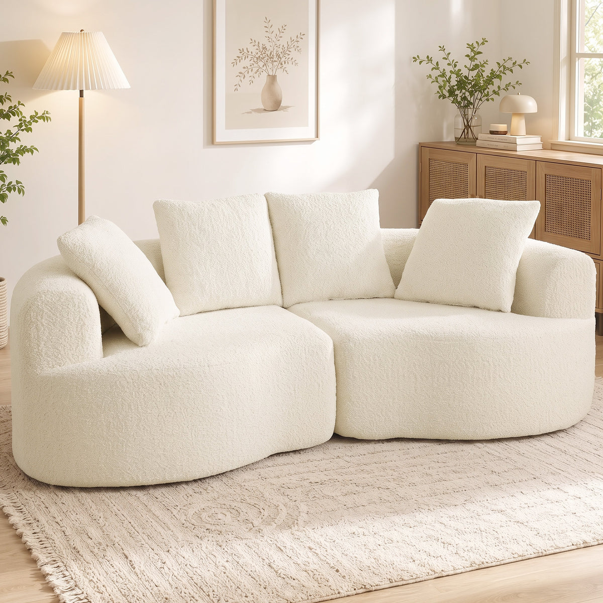 HOMCOM Sofa 3 Sitzer 207 cm Cloud Sofa mit Chenille-Optik, 4 Wurfkissen für Schlafzimmer, Werkzeugfreie – Produktabbildung 2