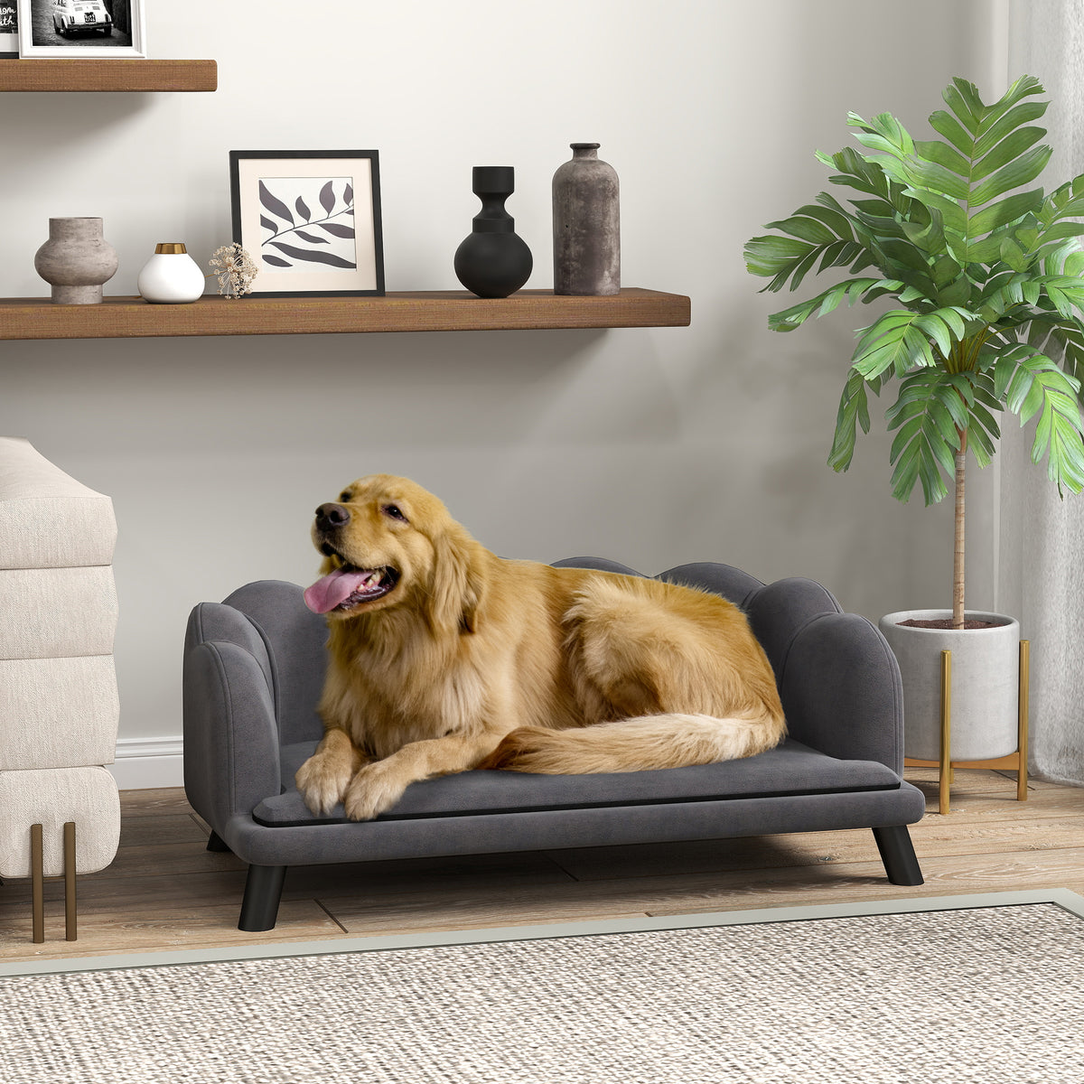 PawHut Hundesofa Hundecouch, Waschbarer Bezug, Haustiersofa mit Rückenlehne und Holzbeine, Katzensofa – Produktabbildung 2