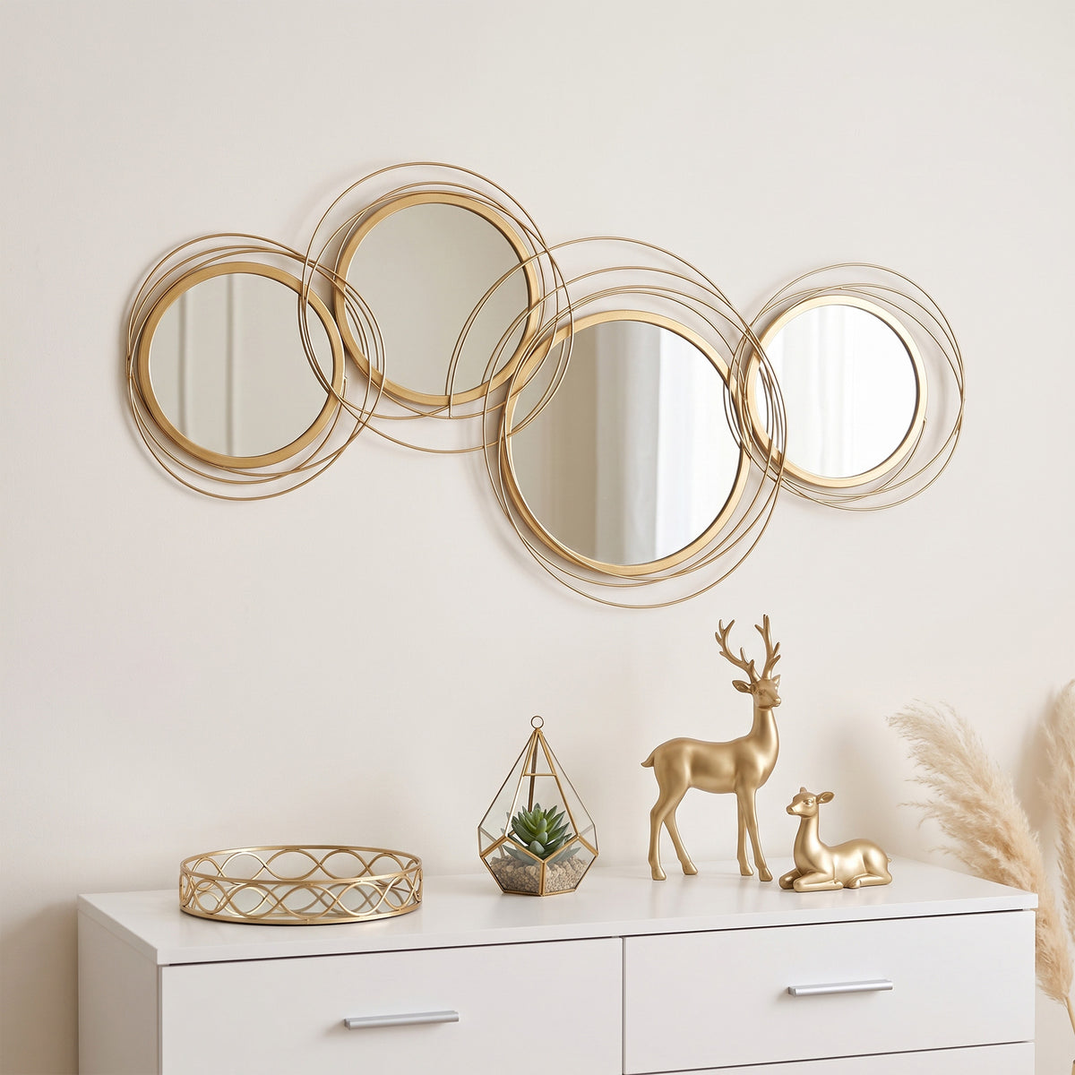 HOMCOM Spiegel-Set für Wanddekoration, Wandschmuck mit 4 runden Spiegeln, Wandspiegel, Flurspiegel,107 x – Produktabbildung 2