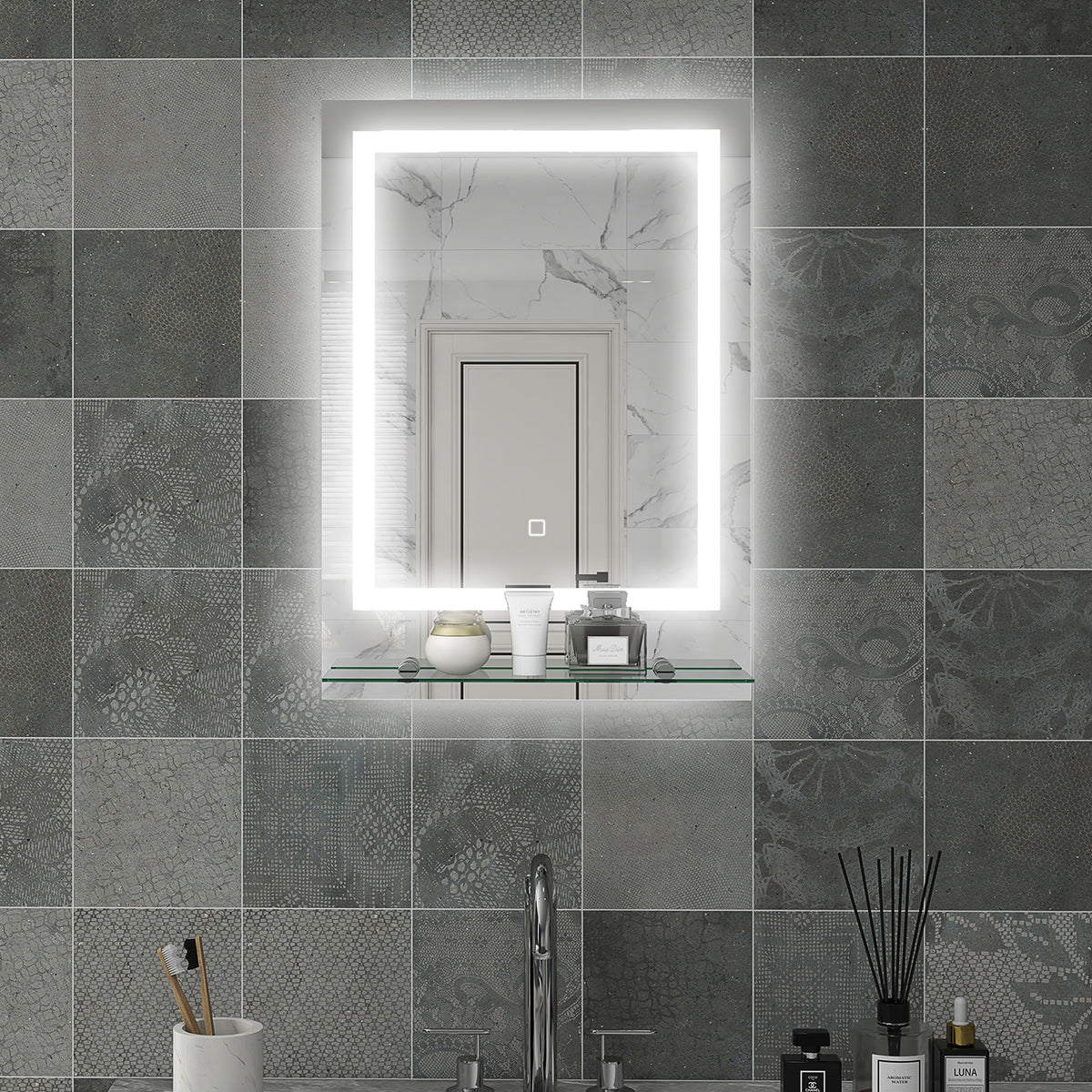 KleanKin Badezimmerspiegel mit LED-Beleuchtung, 3 Lichtfarben, Antibeschlag-Funktion, verkabelt, 70 x 50 – Produktabbildung 2