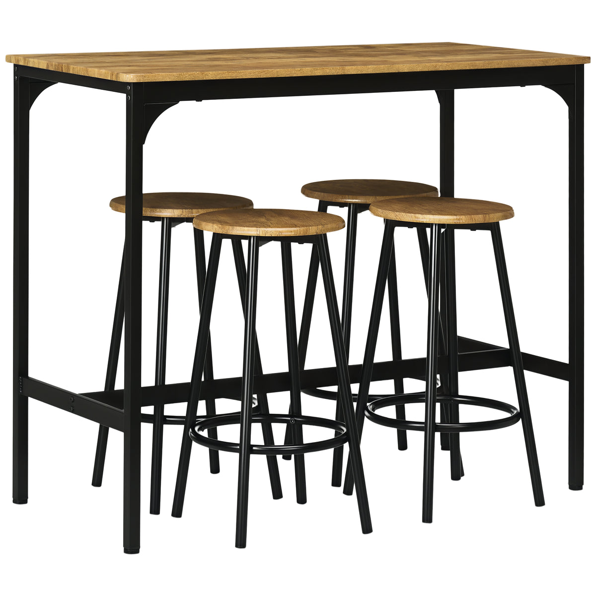 HOMCOM 5-tlg. Bartisch-Set im Industriedesign, 1 Bartisch, 4 Barhocker, Sitzgruppe, Küchentresen, Schwarz +