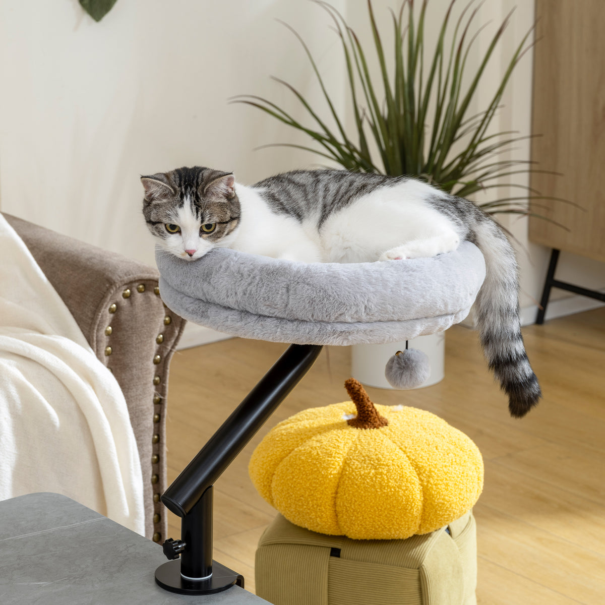 PawHut Katzen-Schreibtischbett, Katzenbett für Schreibtisch mit 360°Drehung, verstellbarer Höhe – Produktabbildung 2