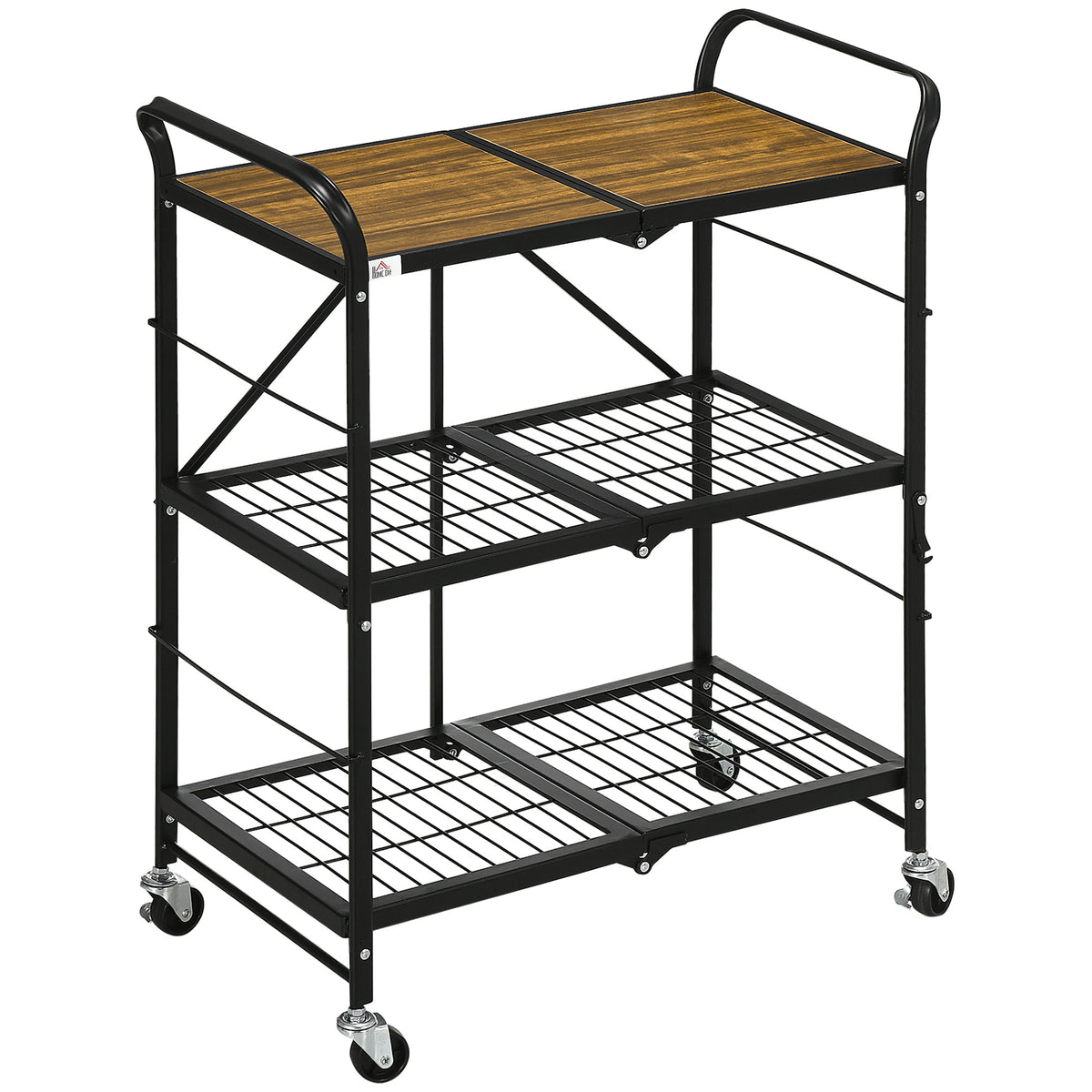 HOMCOM Küchenwagen im Industriedesign, mit 3 Regalen, Mehrzweckwagen, Servierwagen, 4 Räder, klappbar, Braun