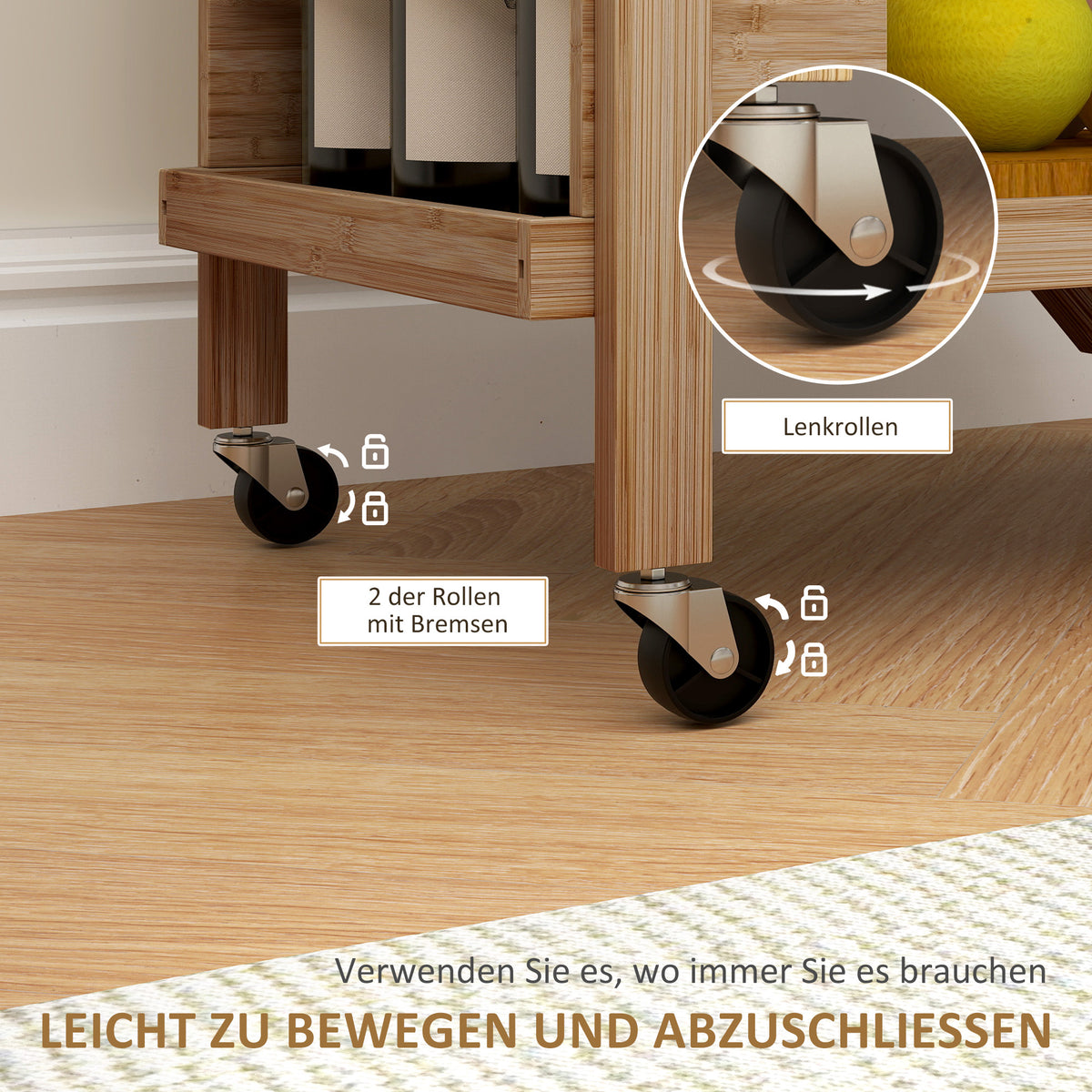 HOMCOM Küchenwagen auf Rädern, Servierwagen mit 3 Weinregalen, 2 Tabletts, für Küche, Esszimmer – Produktabbildung 6