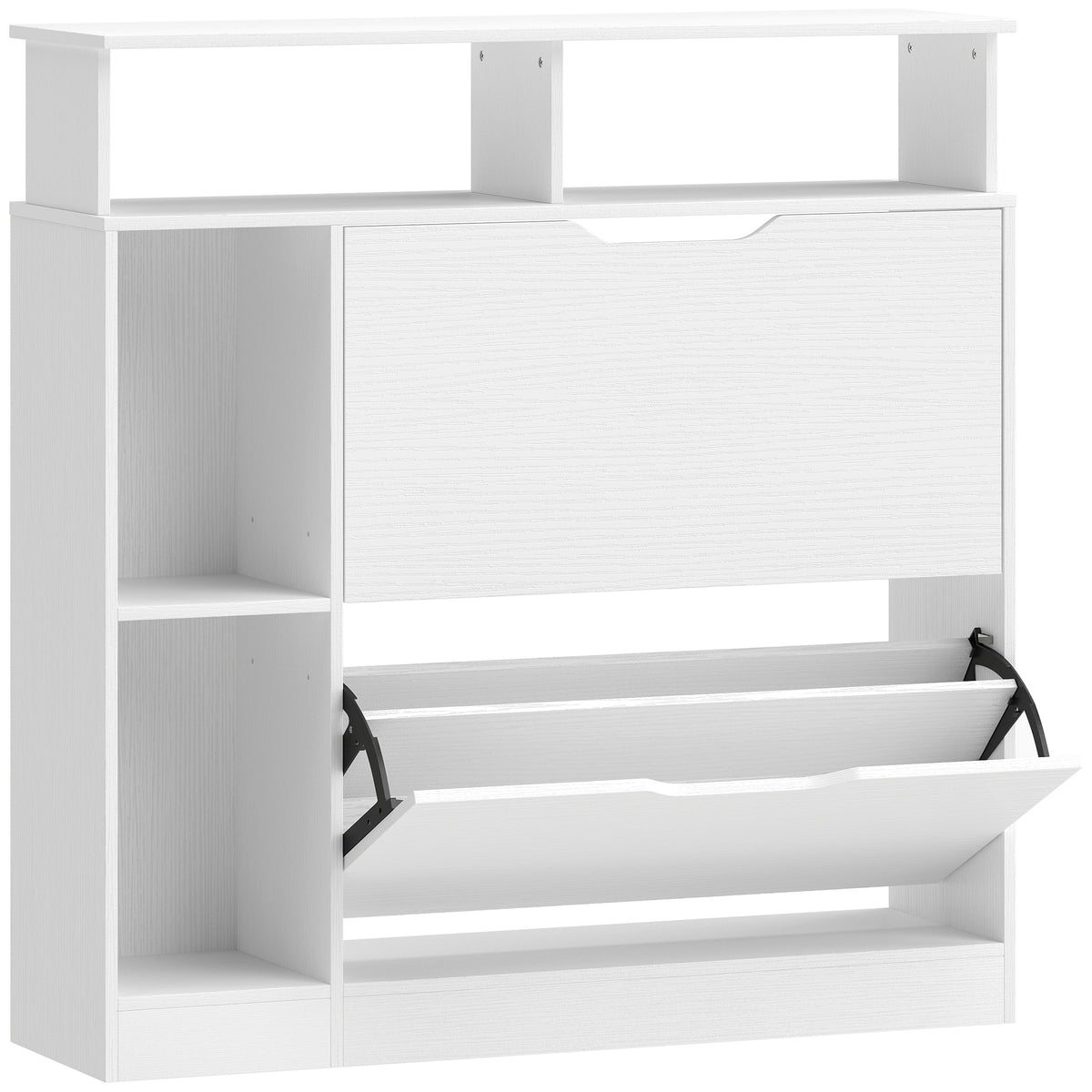 HOMCOM Schuhschrank mit 2 Klappen Schuhkipper mit Verstellbar Trennwand, offenem Fach für 12 Paar Schuhe 89 x