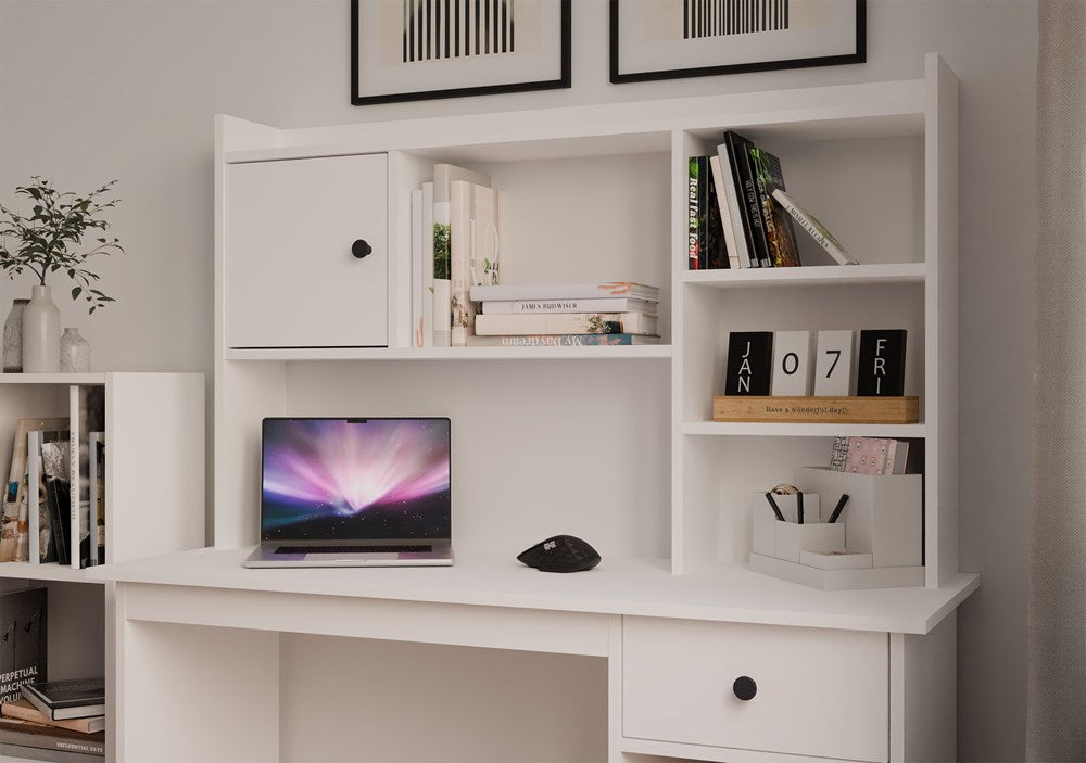 Schreibtischaufsatz 120 cm WEISS 1 Tür Regal für Bücher Dokumente – Produktabbildung 2