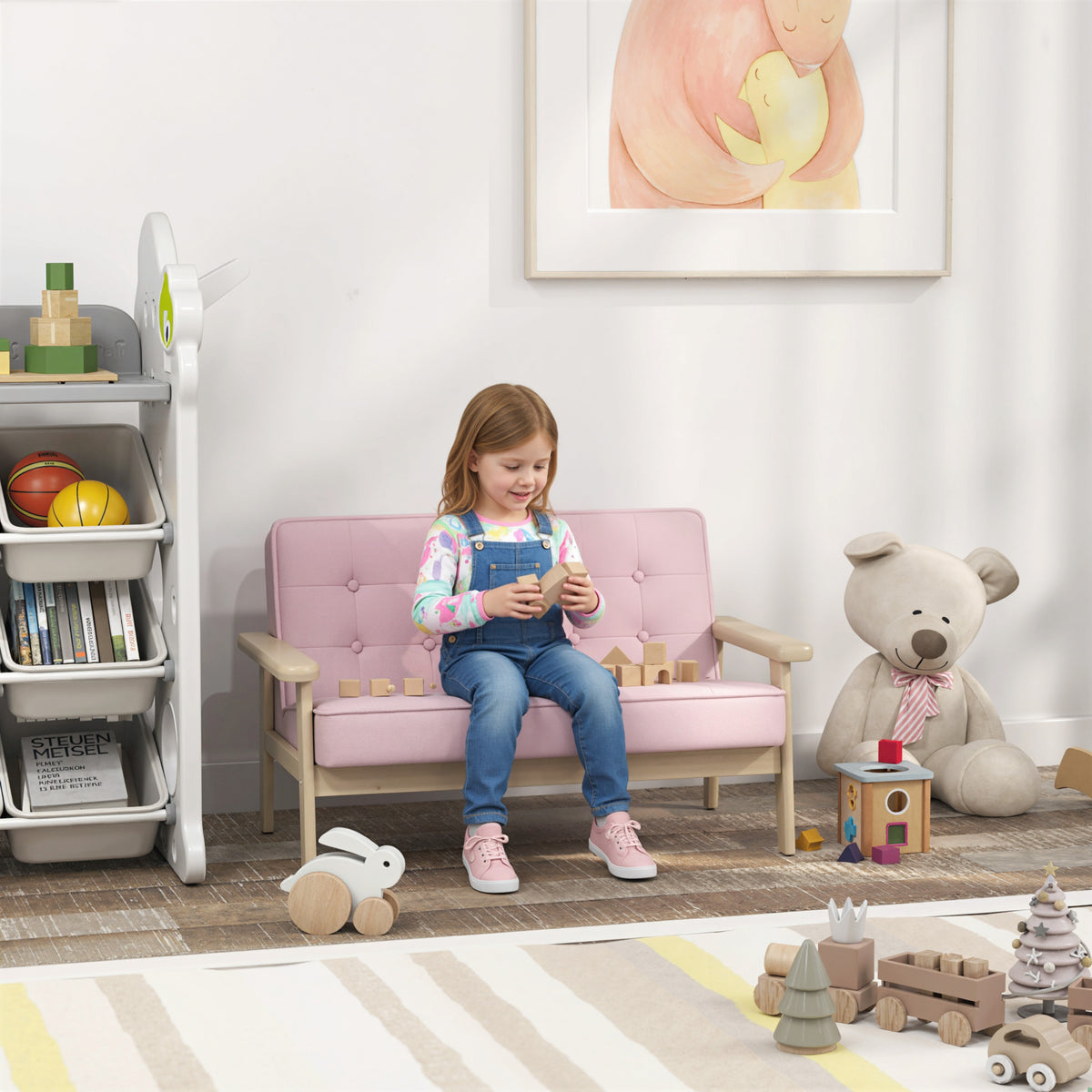 Kindersessel, Kindersofa mit Holzrahmen, Samtoptik, gepolstert, für Kinder von 3-8 Jahren Rosa – Produktabbildung 2