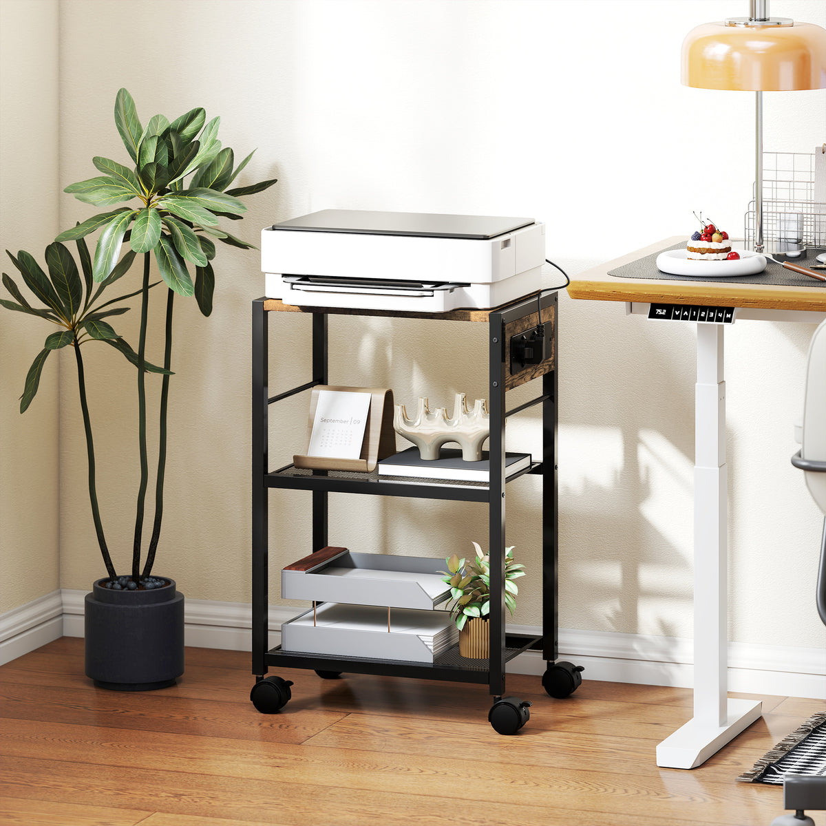 HOMCOM Druckerständer Druckeregal mit Rollen, Steckdosen, USB- und USB-C-Anschlüsse bis 40 kg – Produktabbildung 2