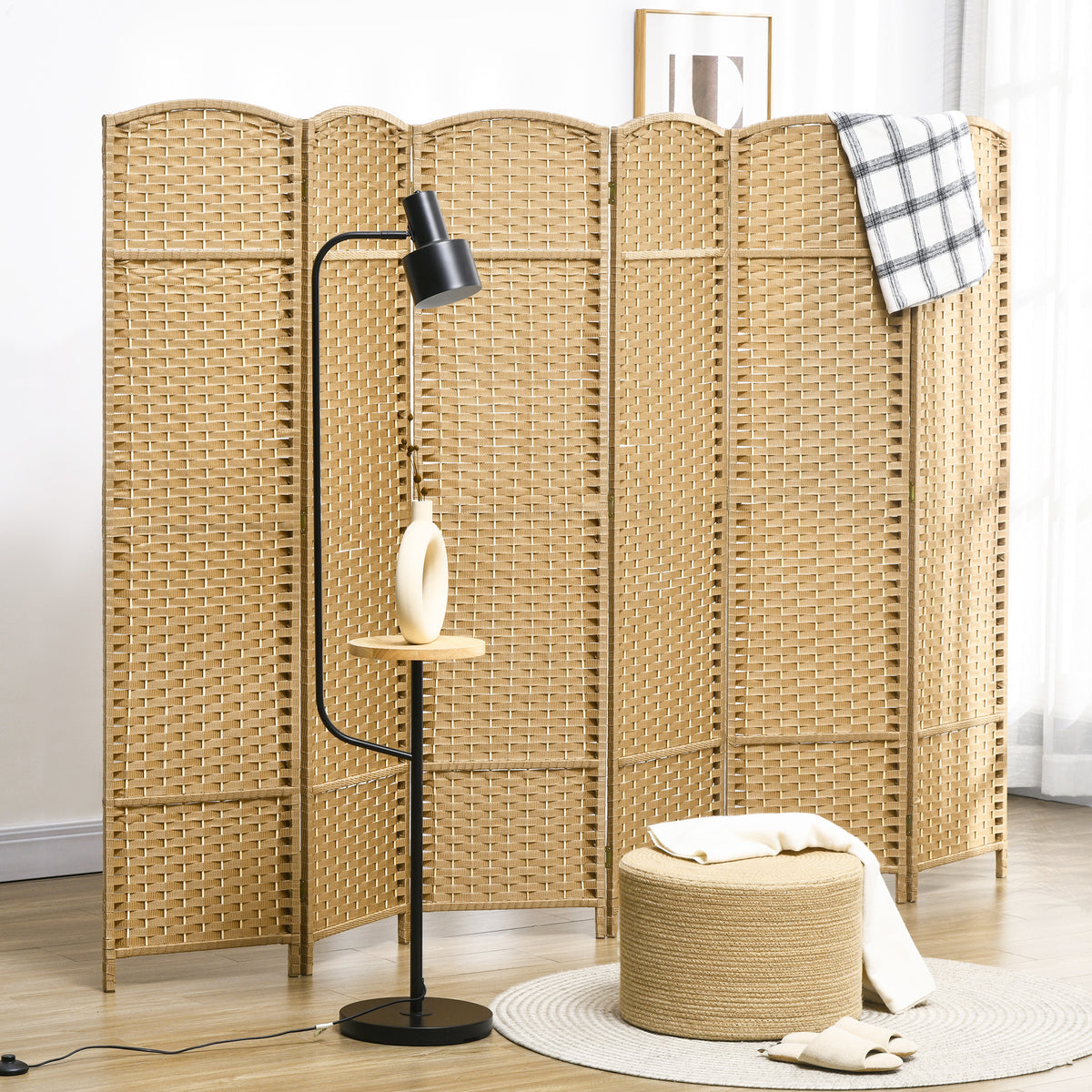 HOMCOM 6-teiliger Raumtrenner, Faltbarer Sichtschutz, Sichtschutzwand für Wohnzimmer, Schlafzimmer – Produktabbildung 2
