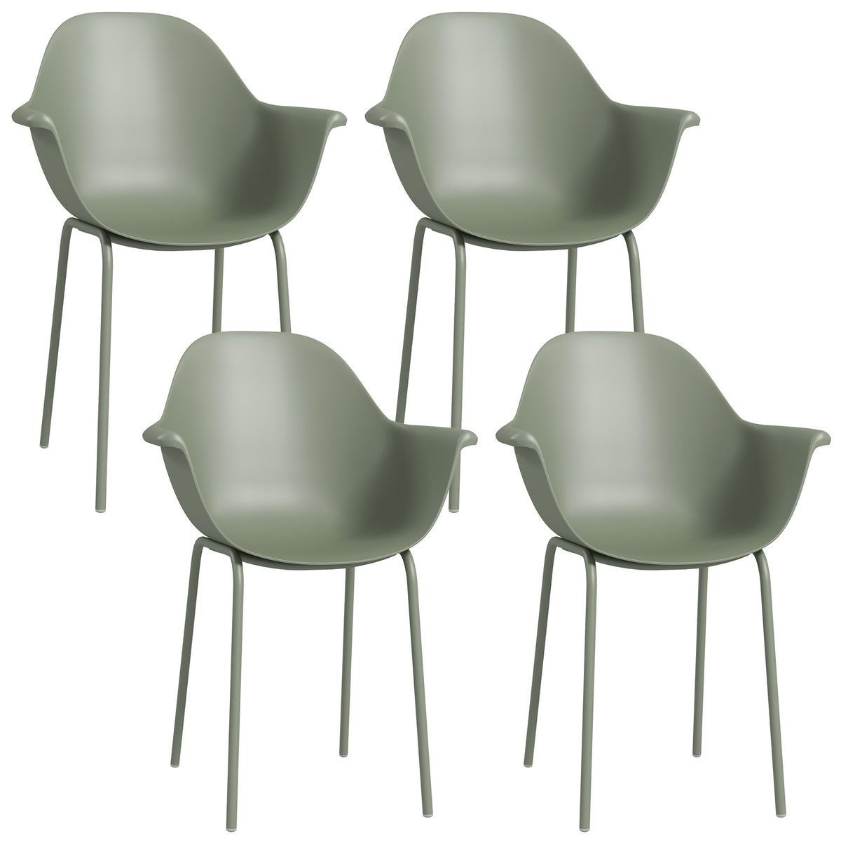 Outsunny Gartenstuhl 4er-Set, mit Rückenlehne/Armlehnen, wetterfest, bis 120 kg, Kunststoff/Metall, Grün