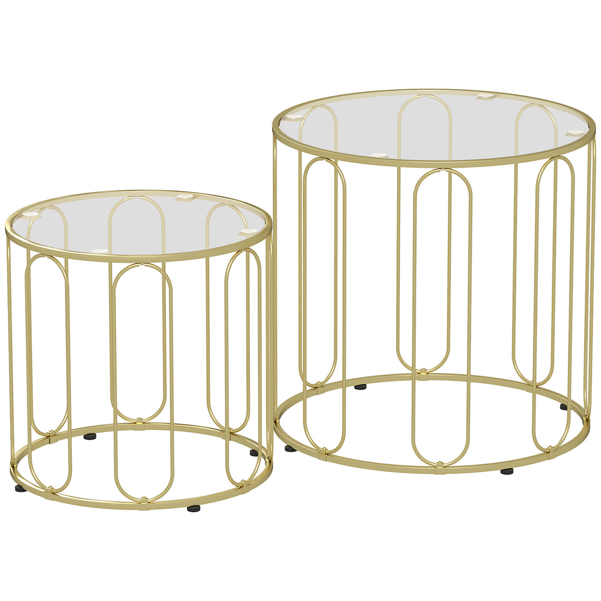 HOMCOM 2er-Set Glastische, ineinander verschiebbar, Glasplatten, Metallgestell, Goldfarben