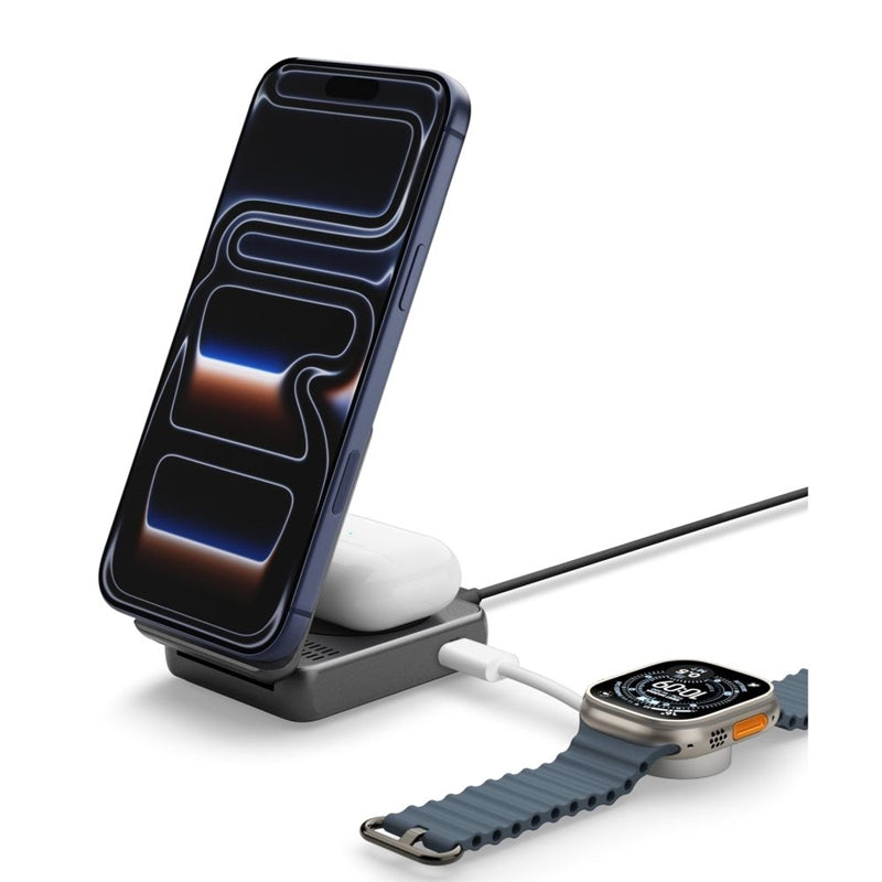 Spigen Essential EF302MOQ – Kabelloses Ladegerät 2v1 s MagSafe 25W Qi2.2 (Schwarz) – Produktabbildung 2