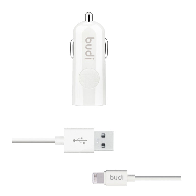 Budi - USB Autoladegerät + Lightning Kabel (weiß)