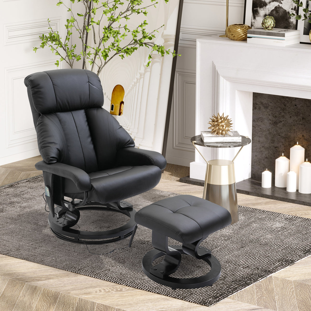 HOMCOM Massagesessel mit Fußhocker, 10 Vibrationspunkte, 145° verstellbare Rückenlehne, Schwarz – Produktabbildung 2