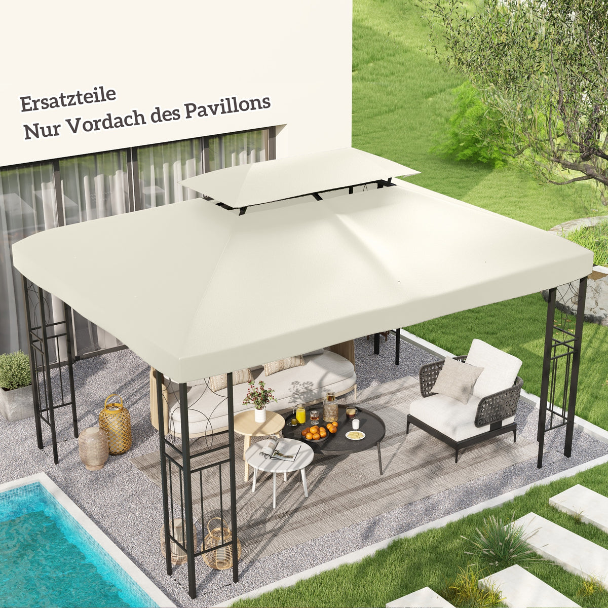 Outsunny Ersatzdach für Pavillon 3 x 4 m wasserabweisend Pavillondach mit Doppeldach Ersatzbezug für – Produktabbildung 2