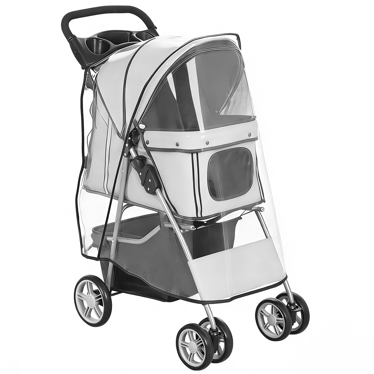 PawHut Hundewagen Hundebuggy Faltbar Katzenwagen bis 10kg mit Regenschutz Reflektorstreifen Aufbewahrungskorb
