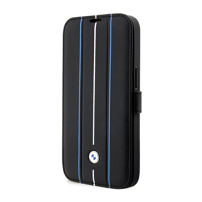 BMW Booktype Leather Stamp Blue Lines - Hülle für iPhone 14 Pro (schwarz)