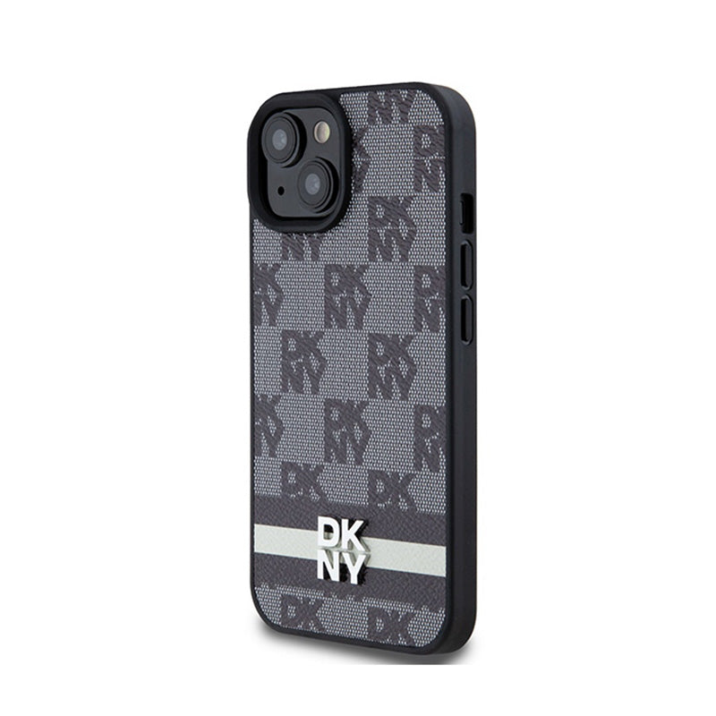 DKNY Leather Checkered Mono Pattern & Printed Stripes - Hülle für iPhone 15 / 14 / 13 (schwarz) – Produktabbildung 2