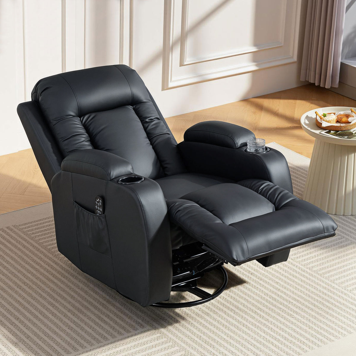 HOMCOM Massagesessel mit Wipp-, Liege- & Wärmefunktion, 3 Modi, drehbar, Schwarz – Produktabbildung 10