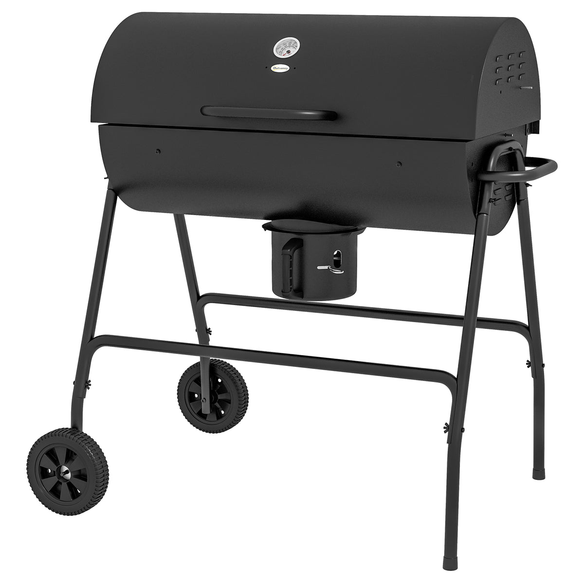 Outsunny Holzkohlegrill aus Metall BBQ Smoker mit Deckel Thermometer Räder Grillwagen 95x71,5x102 cm Schwarz